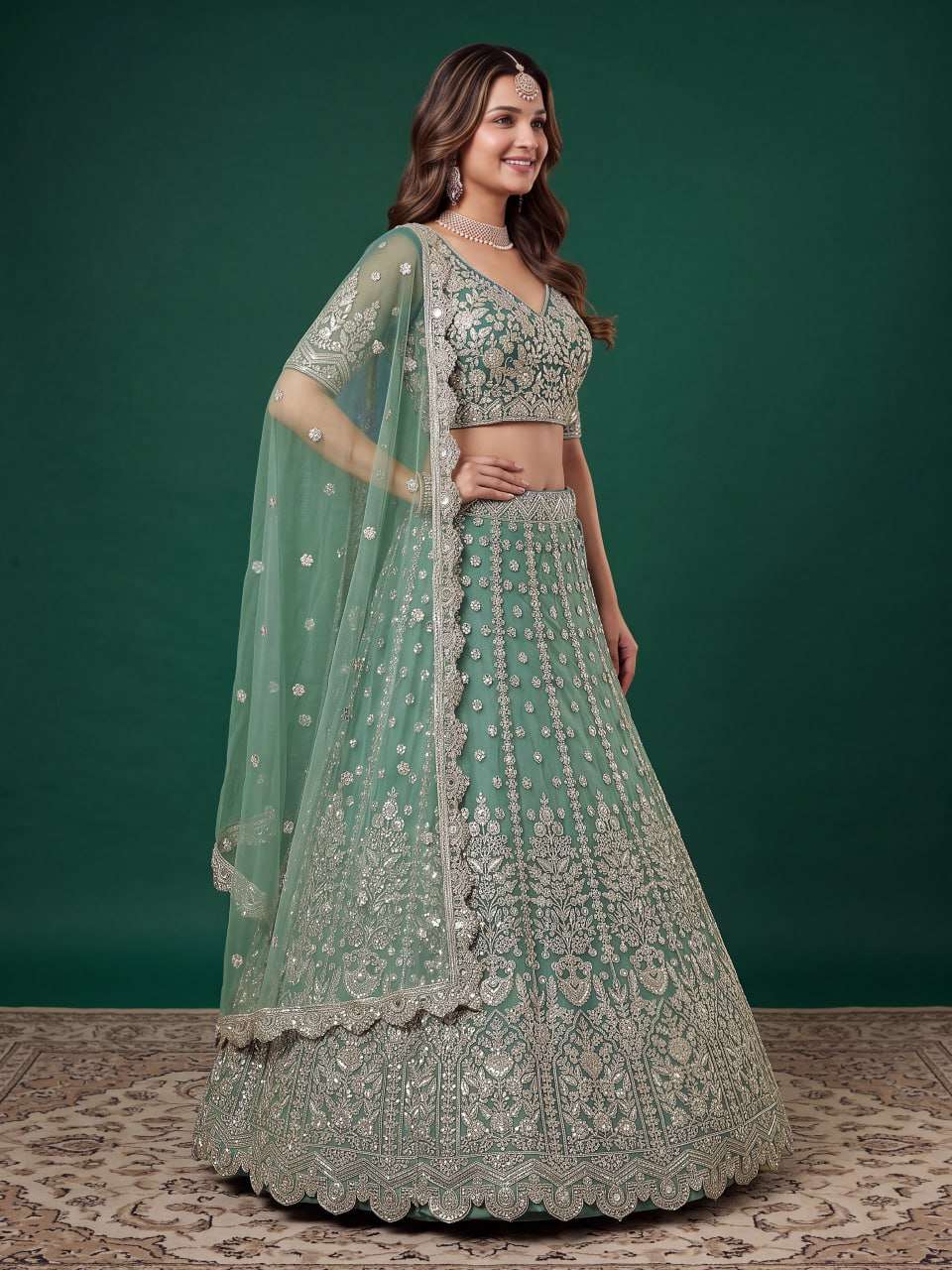 Pista Green Heritage colour with Soft Net fabric beautiful Embroidered work on lehenga choli 6013 Pista